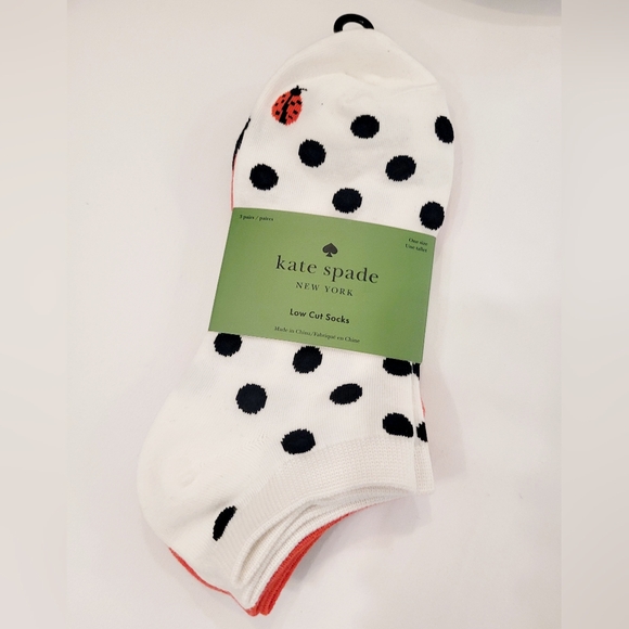 kate spade Accessories - kate spade White Polka Dot Low Cut Socks with Red Ladybug Accent